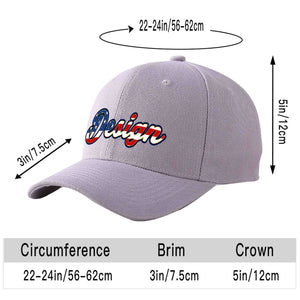 Casquette de baseball personnalisée avec drapeau américain, gris, vintage, avec avant-toit incurvé et or, Design sportif