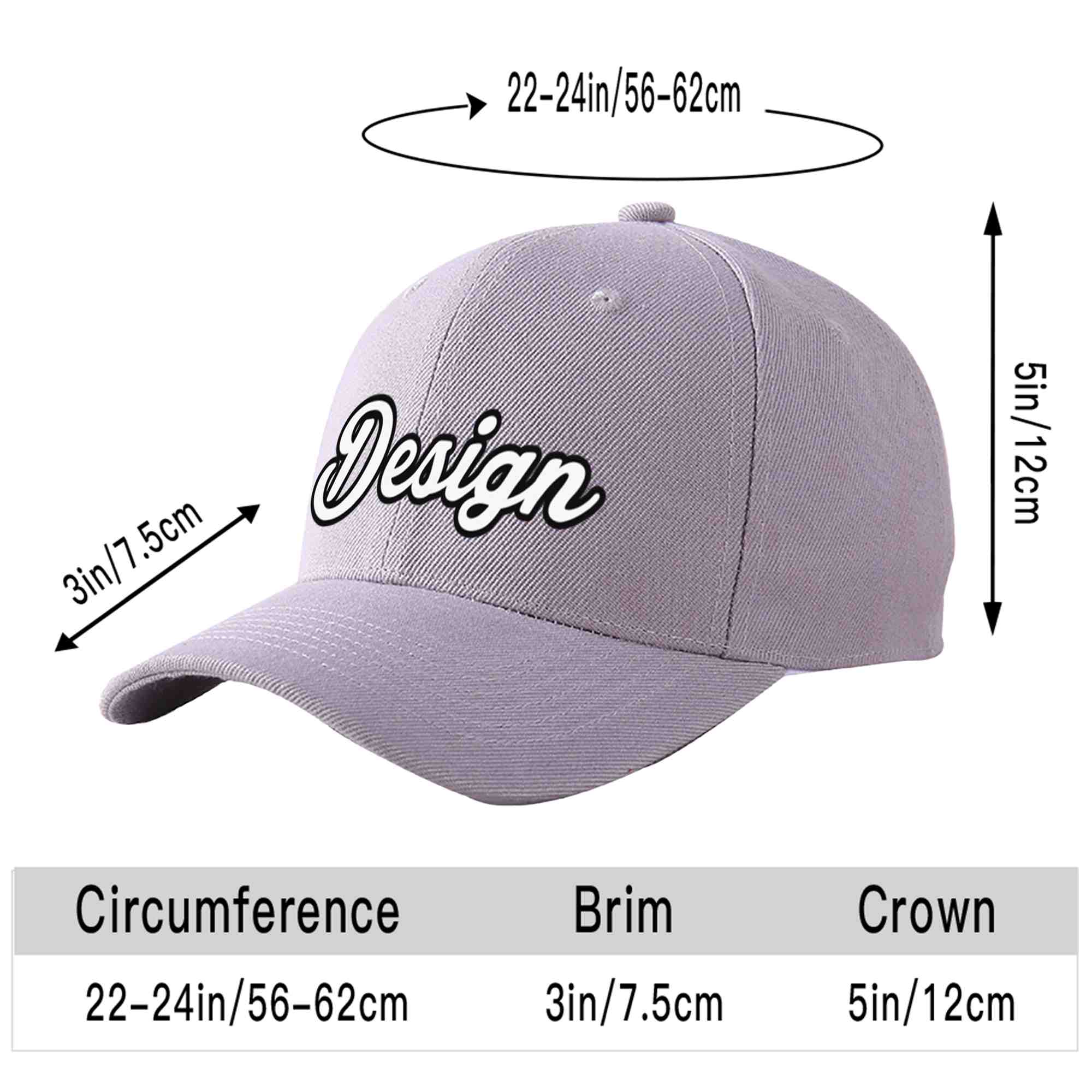 Custom Gray White-Black Curved Eaves Sport Design Baseball Cap