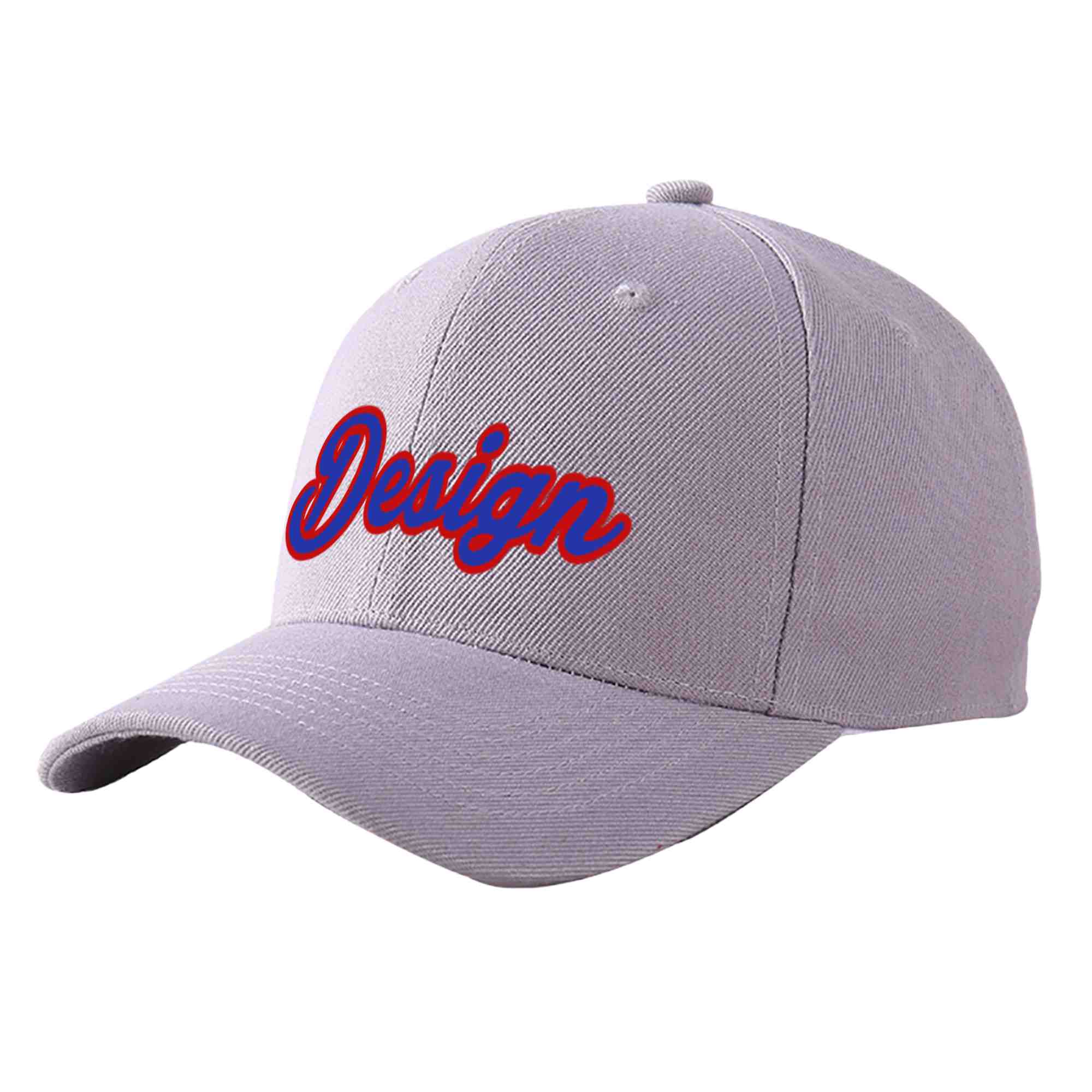 Custom Gray Royal-Red Curved Eaves Sport Design Baseball Cap