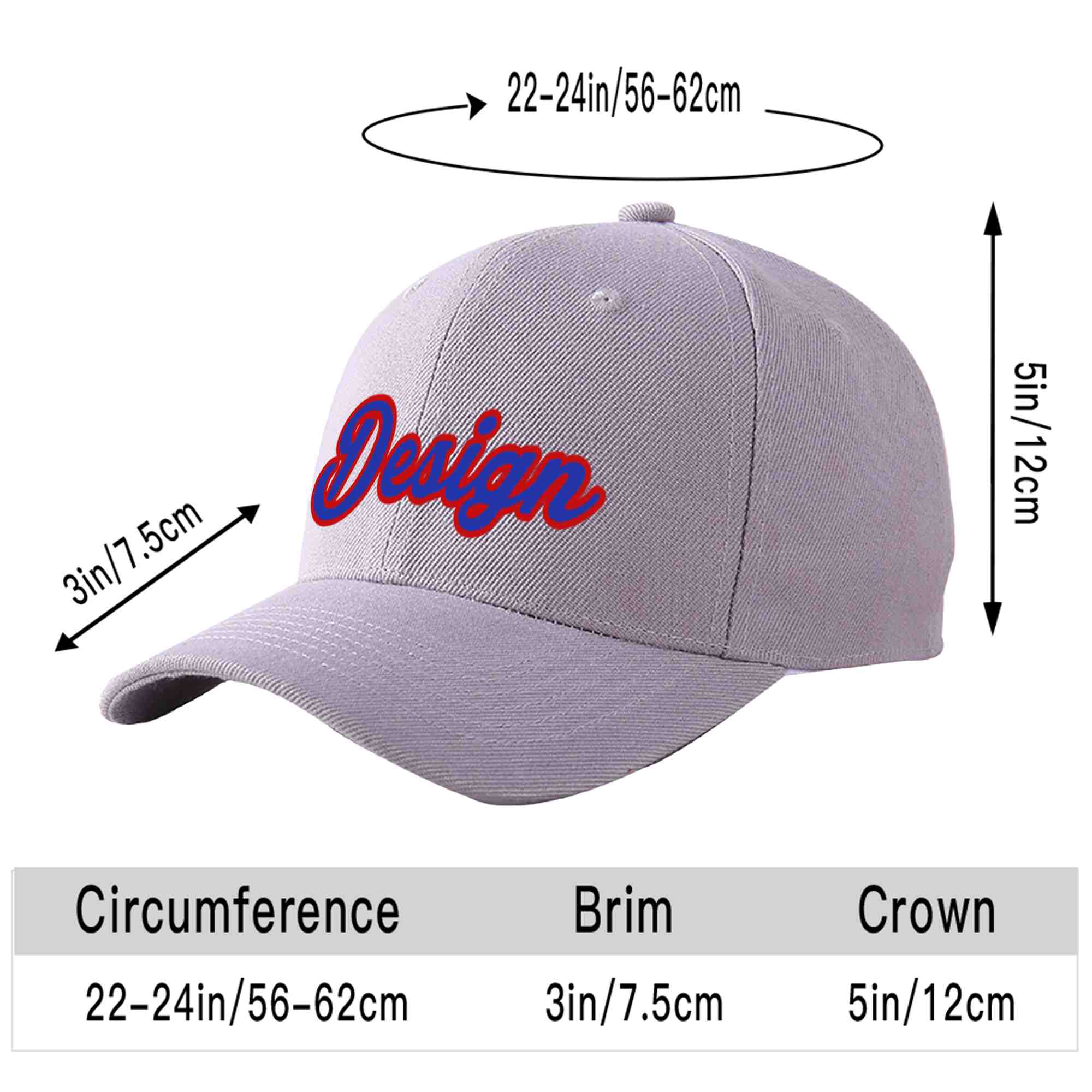 Custom Gray Royal-Red Curved Eaves Sport Design Baseball Cap