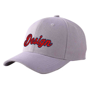 Custom Gray Red-Navy Curved Eaves Sport Design Baseball Cap