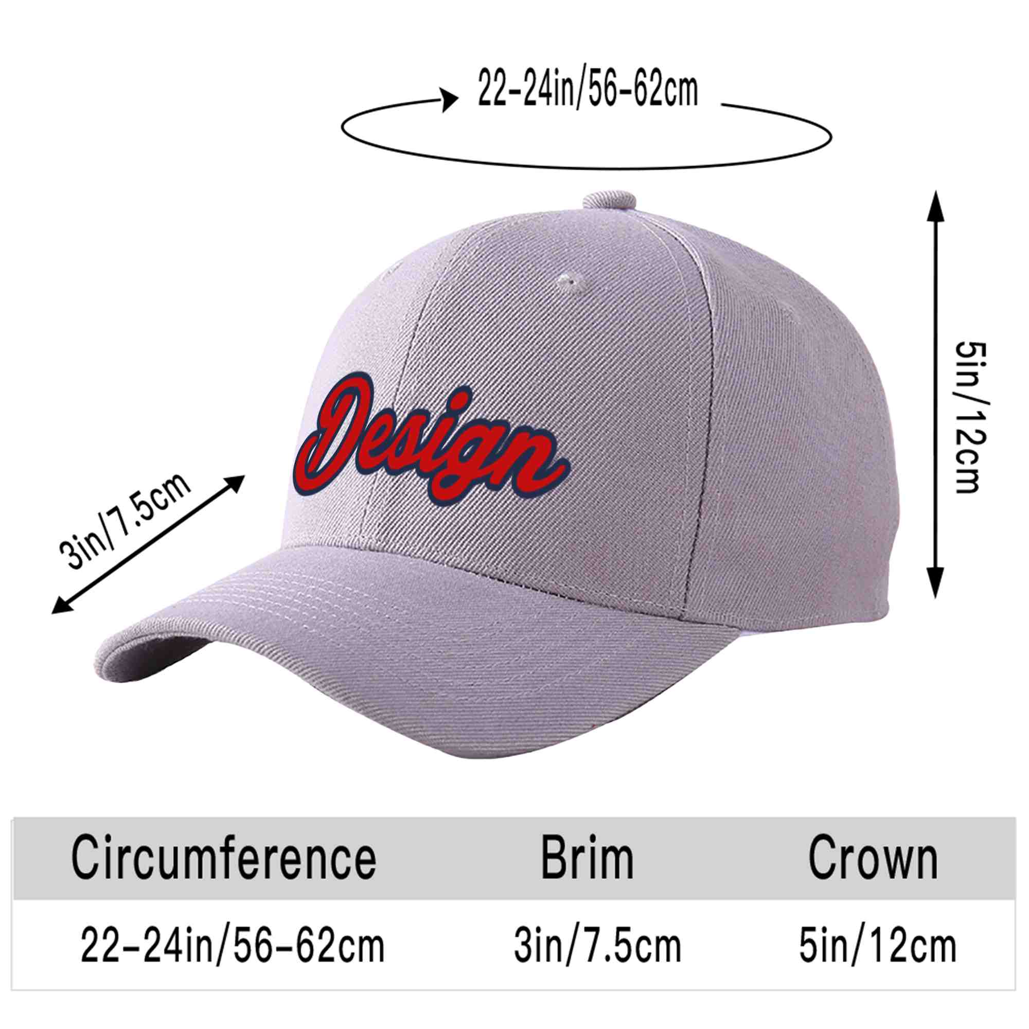 Custom Gray Red-Navy Curved Eaves Sport Design Baseball Cap