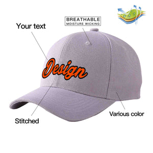 Custom Gray Orange-Black Curved Eaves Sport Design Baseball Cap