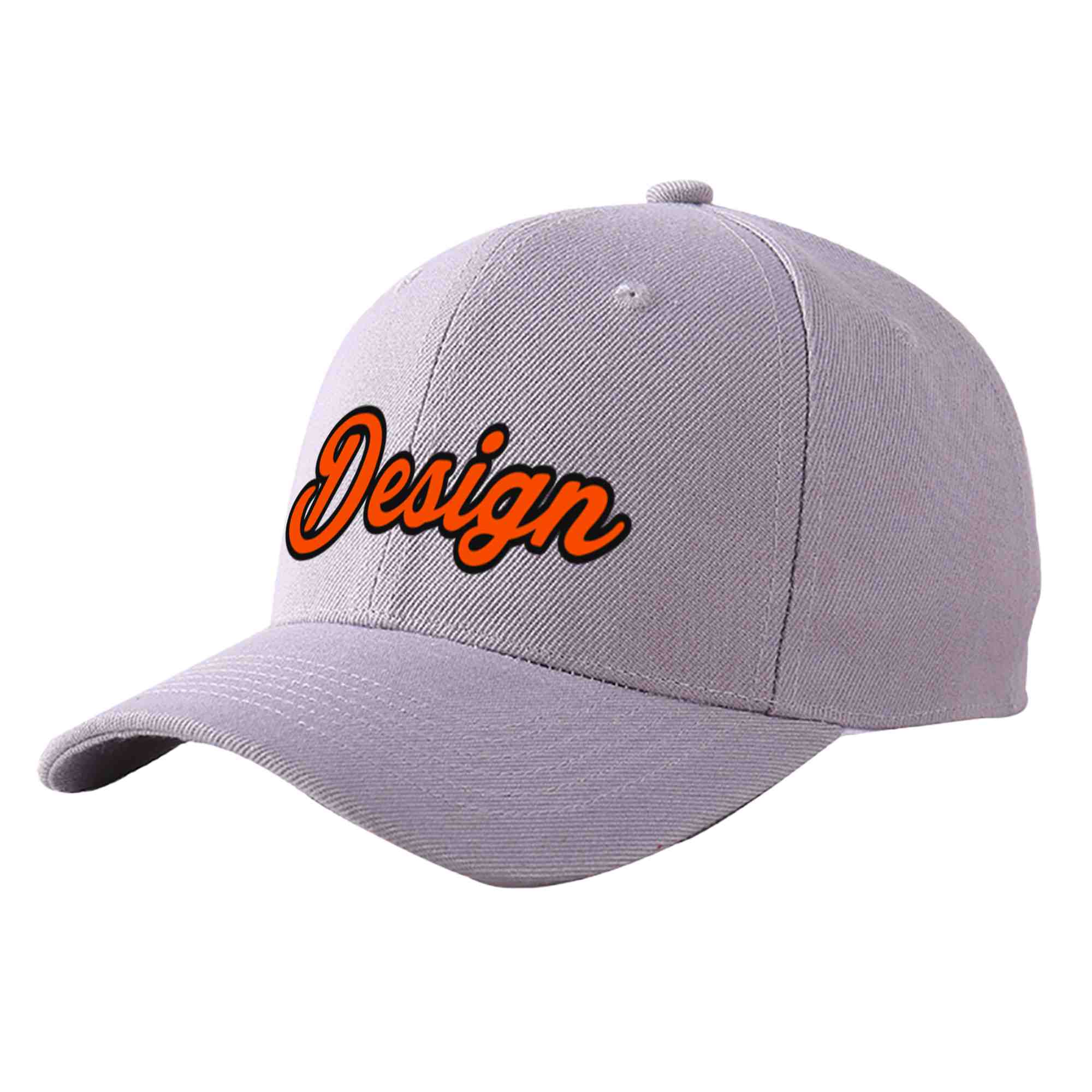 Custom Gray Orange-Black Curved Eaves Sport Design Baseball Cap