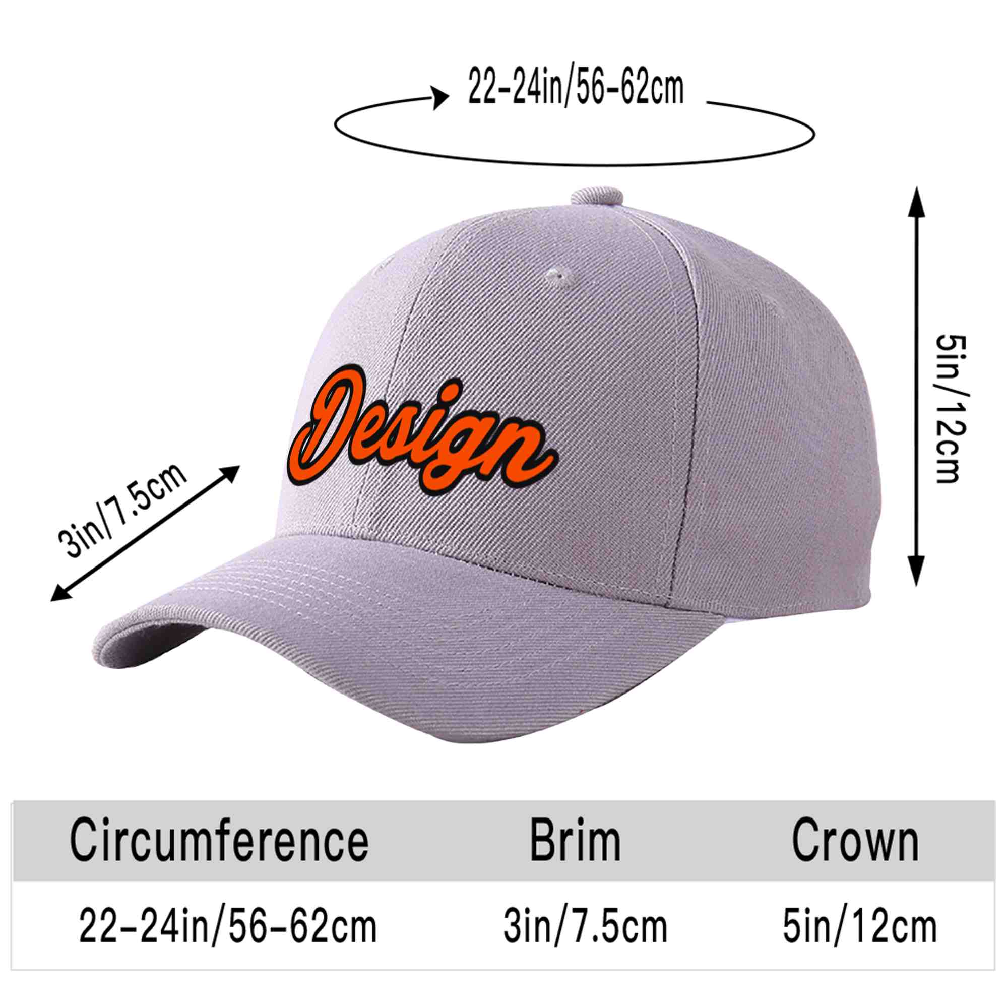 Custom Gray Orange-Black Curved Eaves Sport Design Baseball Cap