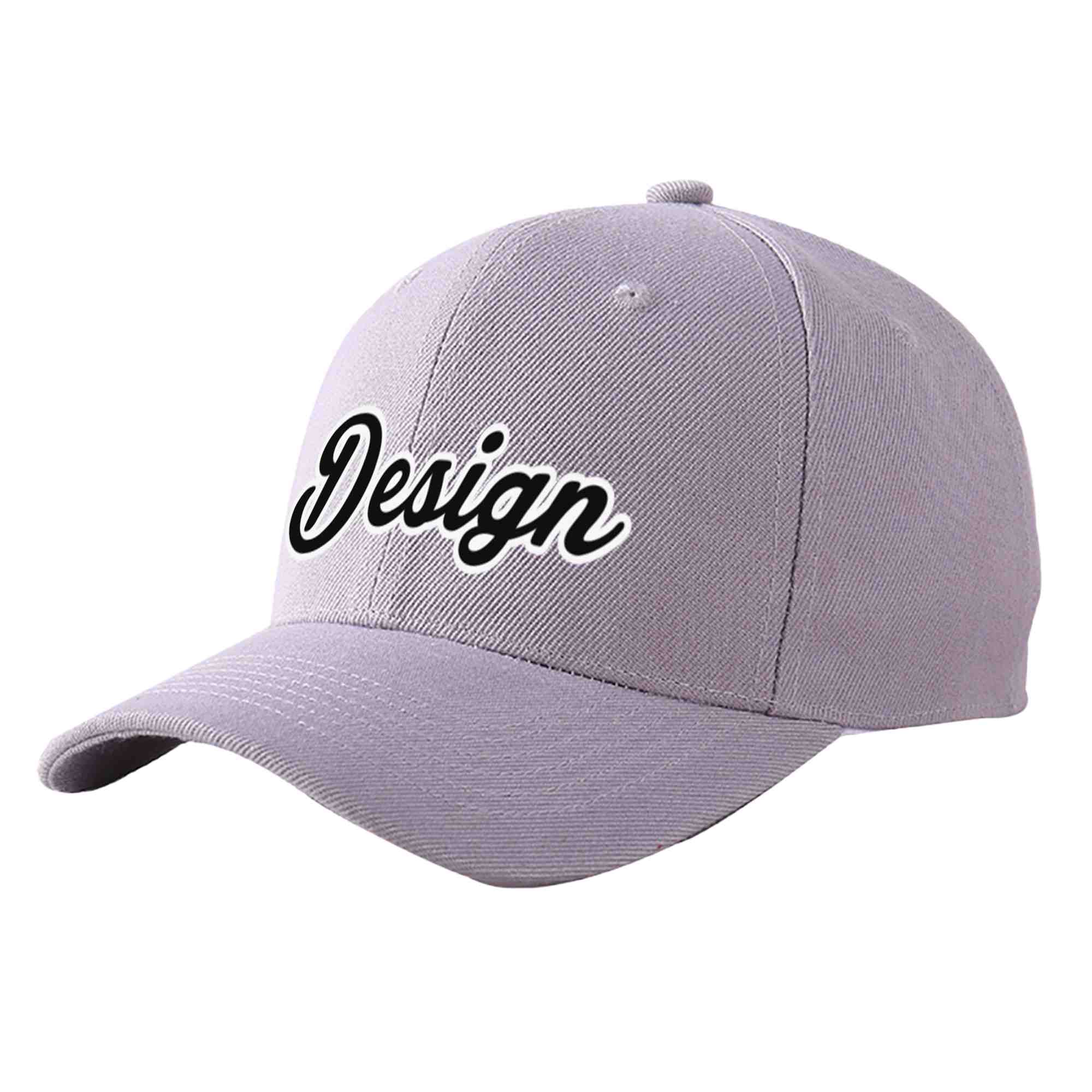 Custom Gray Black-White Curved Eaves Sport Design Baseball Cap