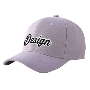 Custom Gray Black-White Curved Eaves Sport Design Baseball Cap