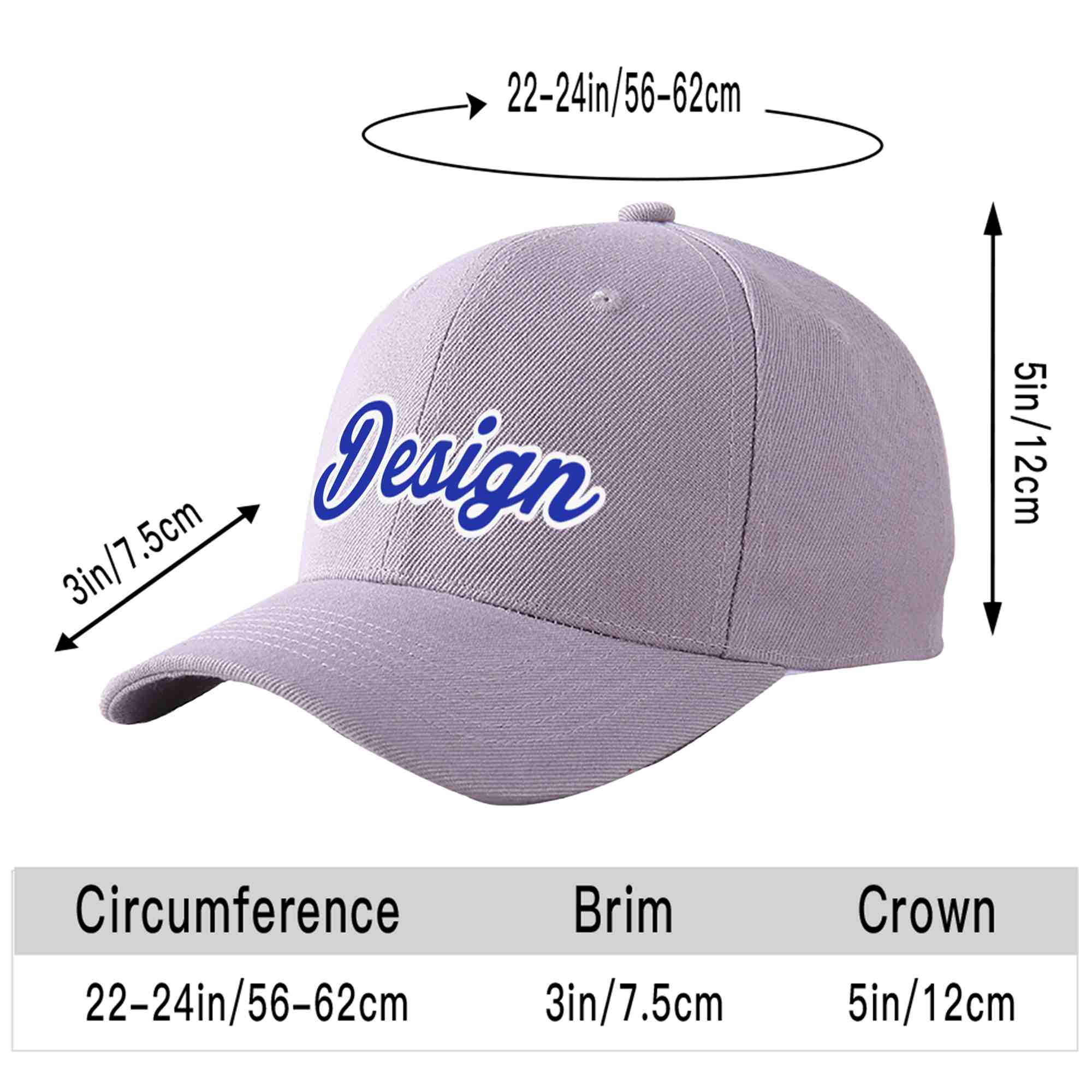 Custom Gray Royal-White Curved Eaves Sport Design Baseball Cap