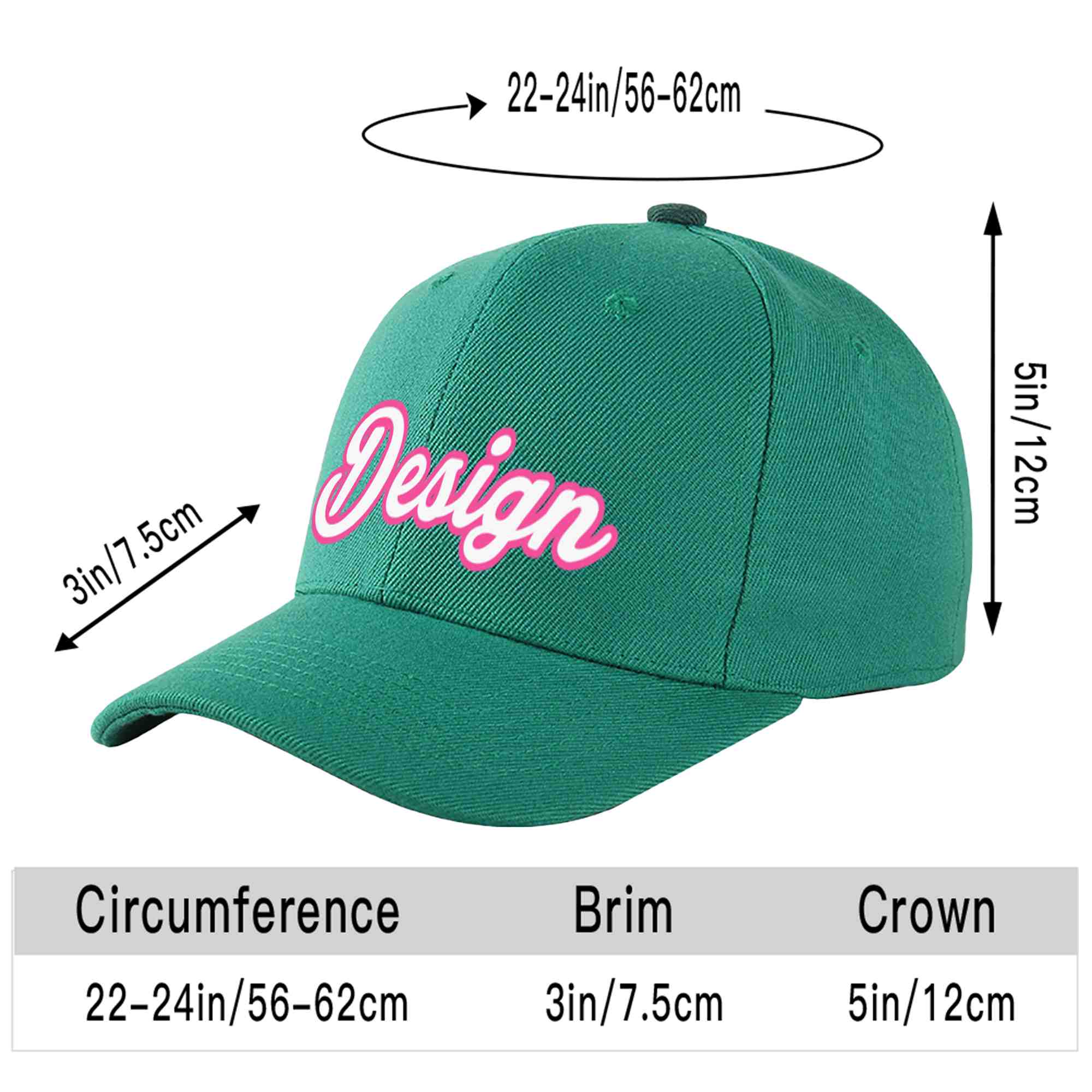 Casquette de baseball incurvée personnalisée vert clair blanc-rose avec avant-toit