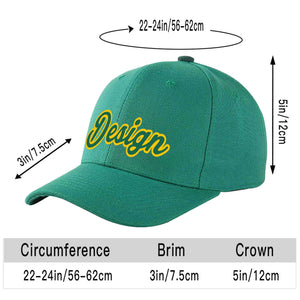 Custom Light Green Kelly Green-Gold Curved Eaves Sport Design Baseball Cap