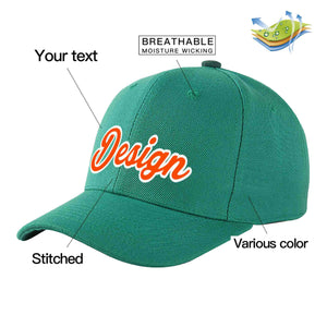 Custom Light Green Orange-White Curved Eaves Sport Design Baseball Cap