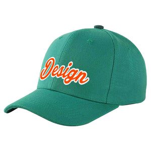 Custom Light Green Orange-White Curved Eaves Sport Design Baseball Cap