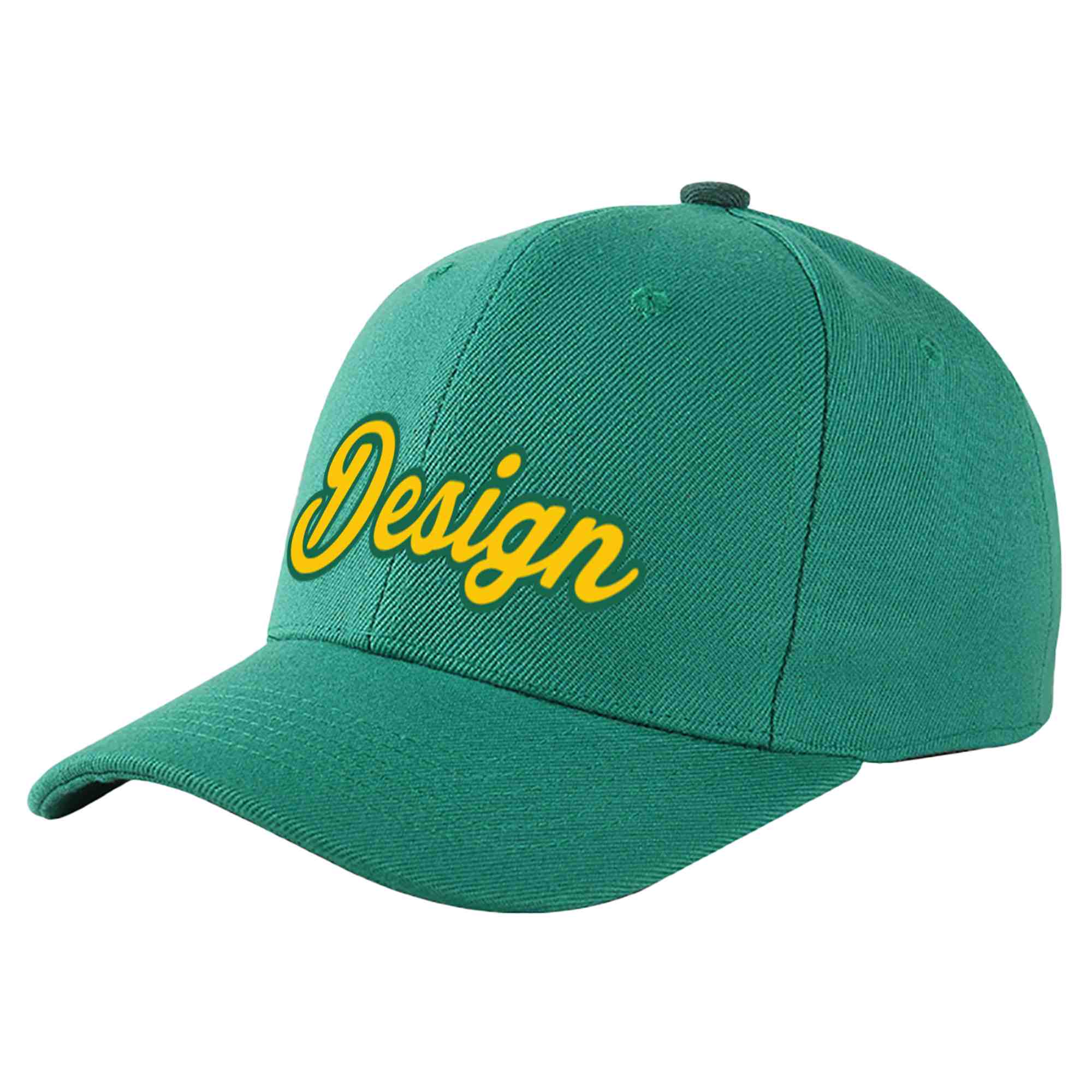 Casquette de baseball personnalisée vert clair Gold-Kelly Green Curved Eaves Sport Design