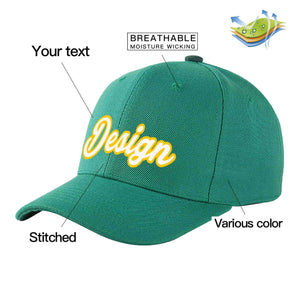 Custom Light Green White-Gold Curved Eaves Sport Design Baseball Cap