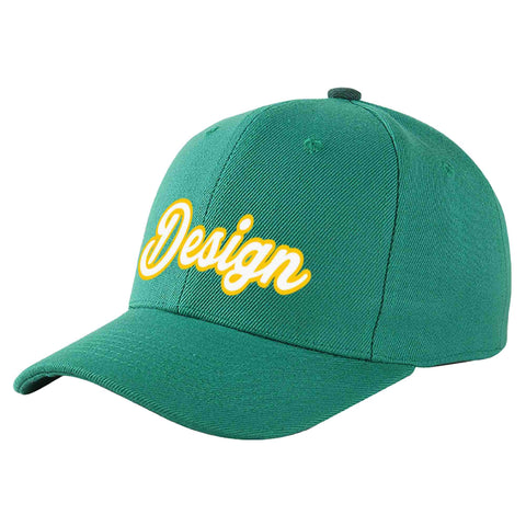 Custom Light Green White-Gold Curved Eaves Sport Design Baseball Cap