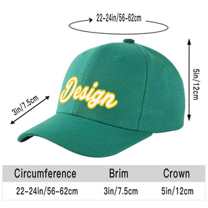 Custom Light Green White-Gold Curved Eaves Sport Design Baseball Cap