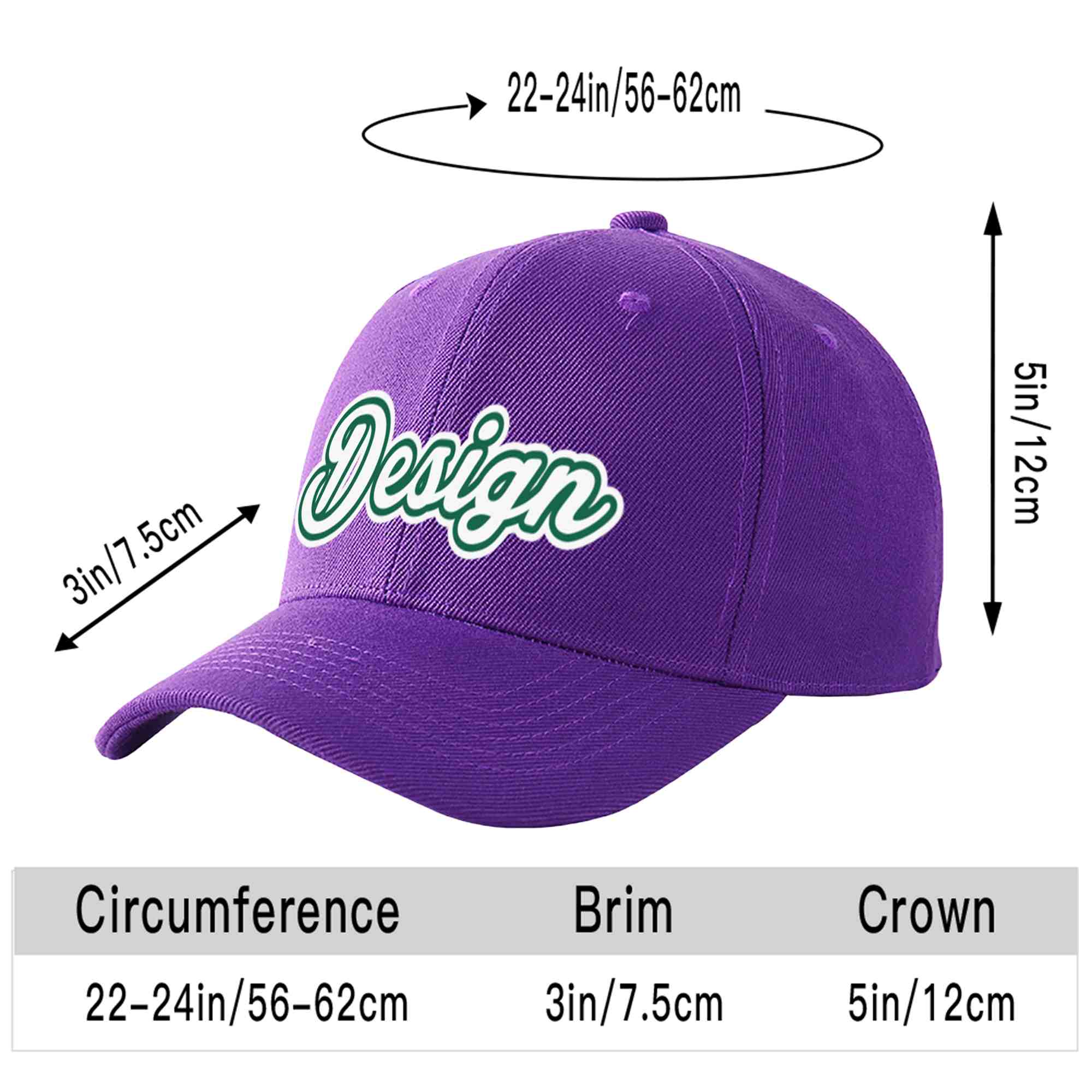 Custom Purple White-Kelly Green Curved Eaves Sport Design Baseball Cap