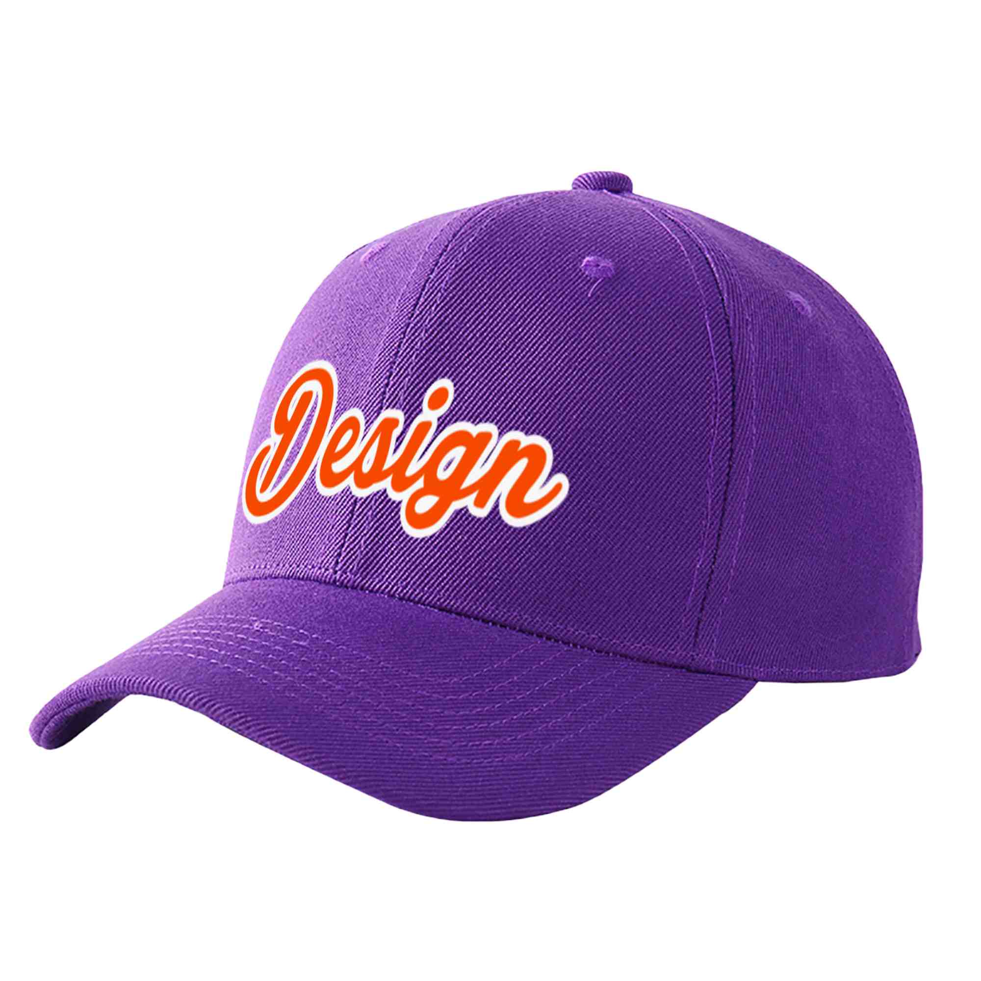 Custom Purple Orange-White Curved Eaves Sport Design Baseball Cap