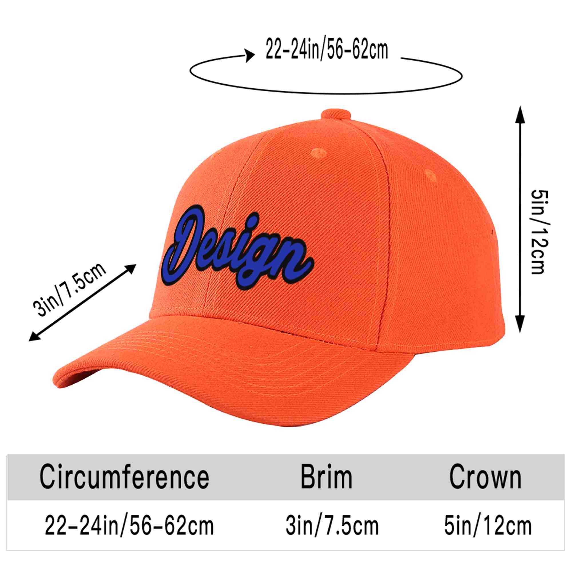 Casquette de baseball personnalisée Tangerine Royal-Black Curved Eaves Sport Design