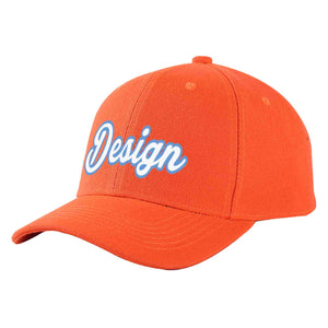 Custom Tangerine White-Light Blue Curved Eaves Sport Design Baseball Cap