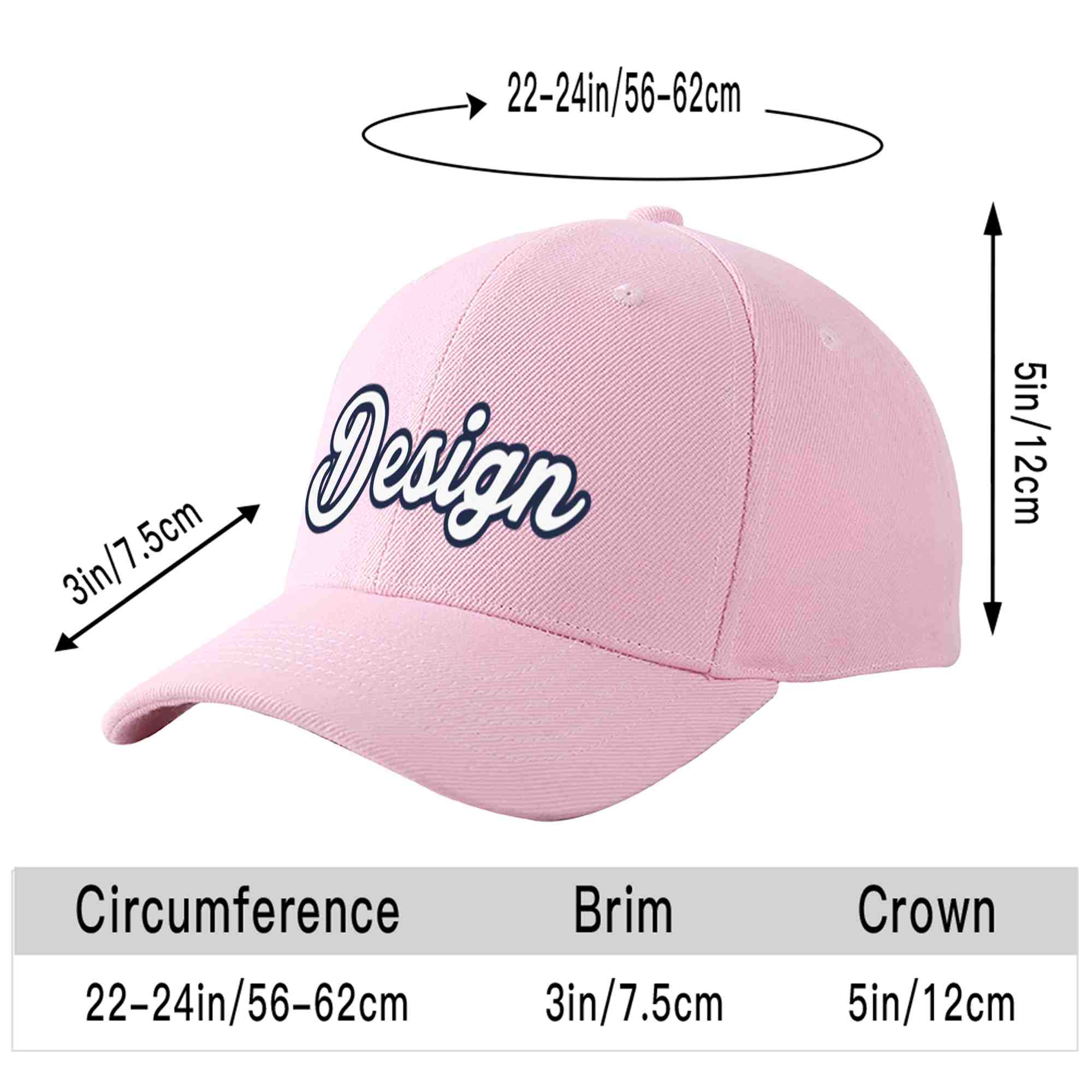 Custom Pink White-Navy Curved Eaves Sport Design Baseball Cap