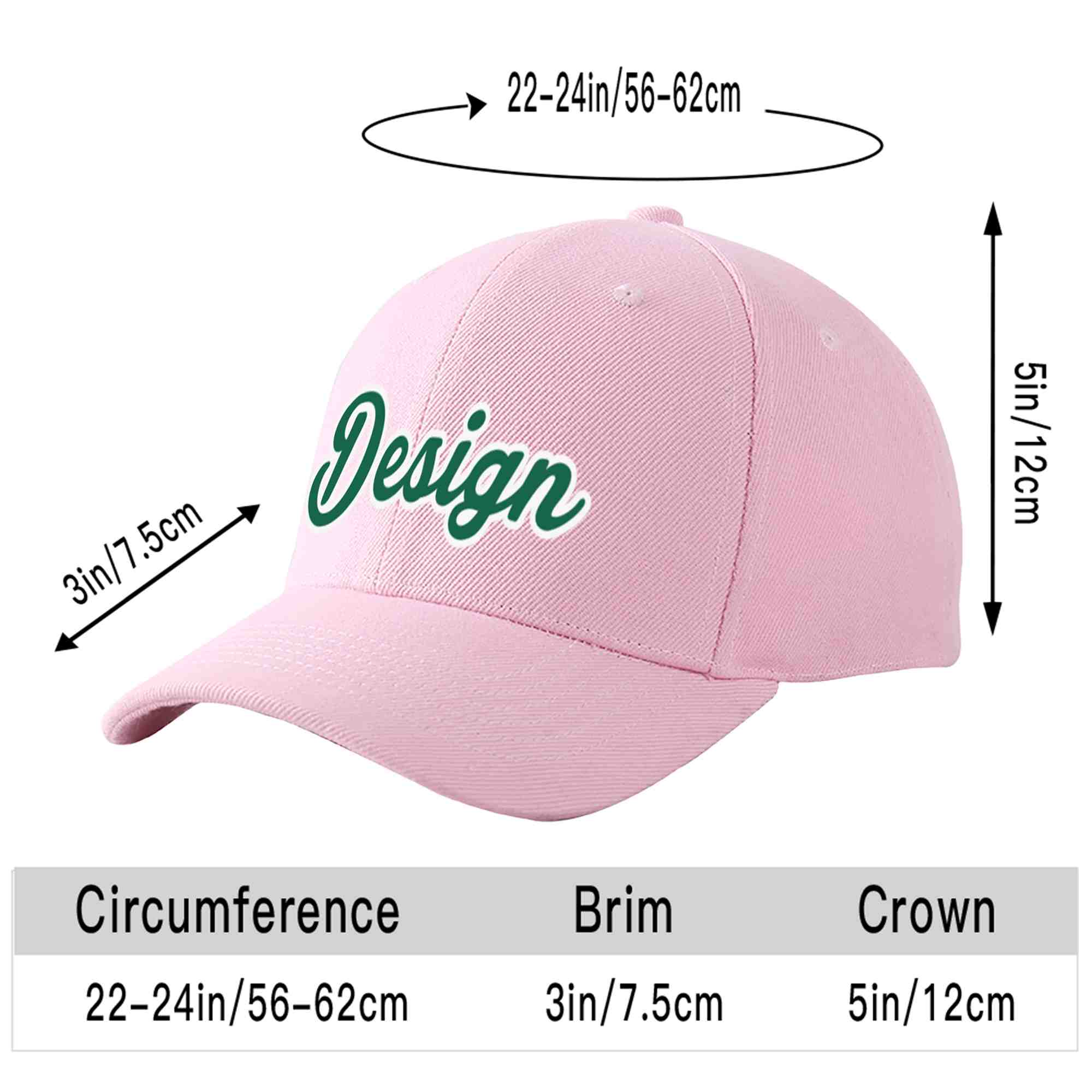 Custom Pink Kelly Green-White Curved Eaves Sport Design Baseball Cap