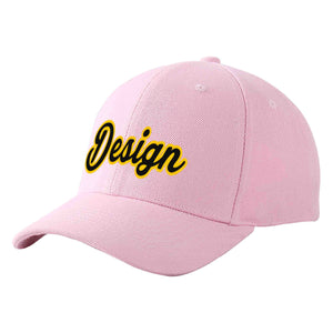 Custom Pink Black-Gold Curved Eaves Sport Design Baseball Cap