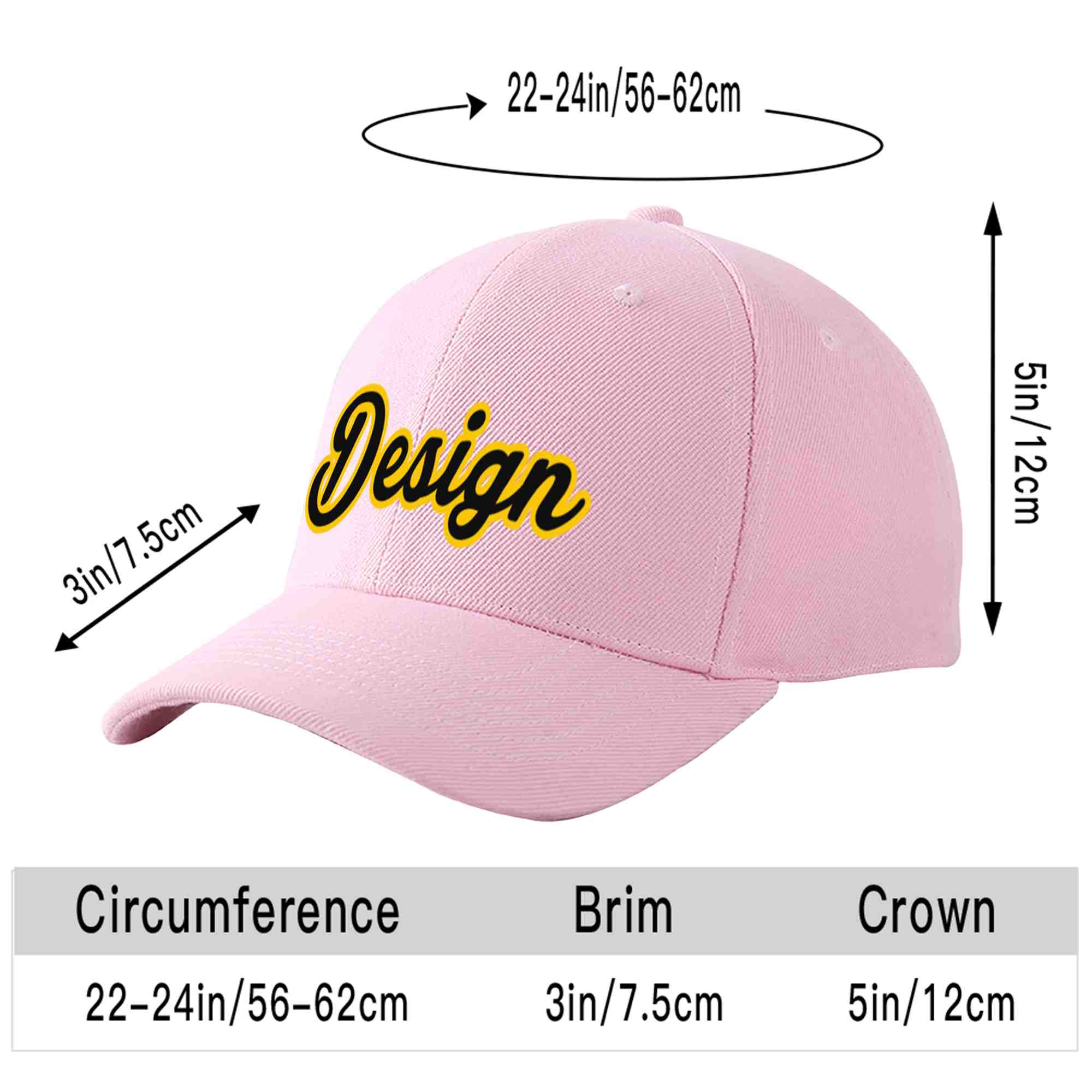 Custom Pink Black-Gold Curved Eaves Sport Design Baseball Cap