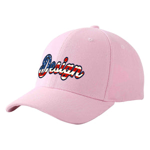 Custom Pink Vintage USA Flag-Gold Curved Eaves Sport Design Baseball Cap