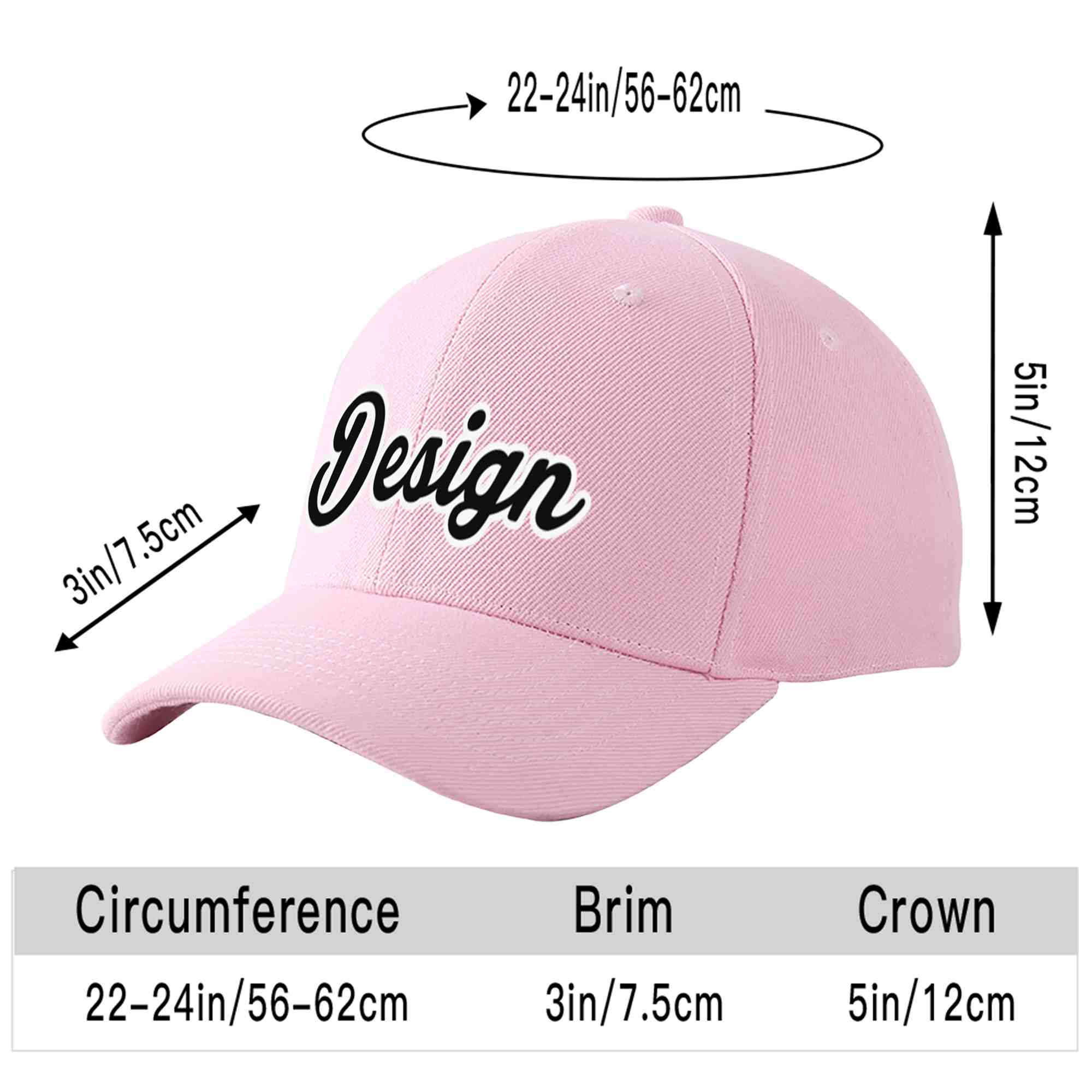 Custom Pink Black-White Curved Eaves Sport Design Baseball Cap