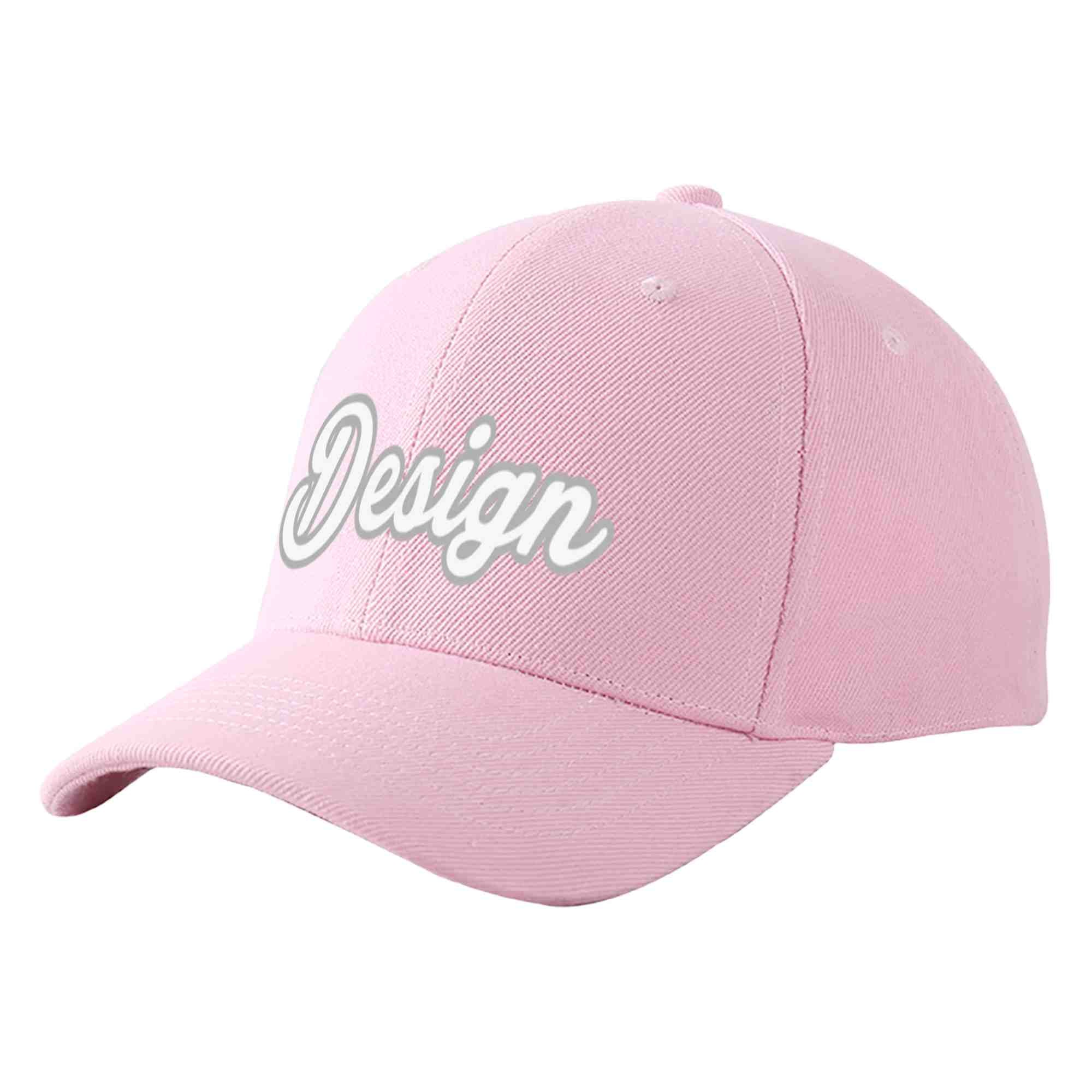 Casquette de baseball personnalisée rose, blanche et grise avec avant-toit incurvé et design sportif