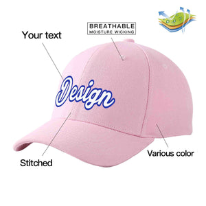 Custom Pink White-Royal Curved Eaves Sport Design Baseball Cap