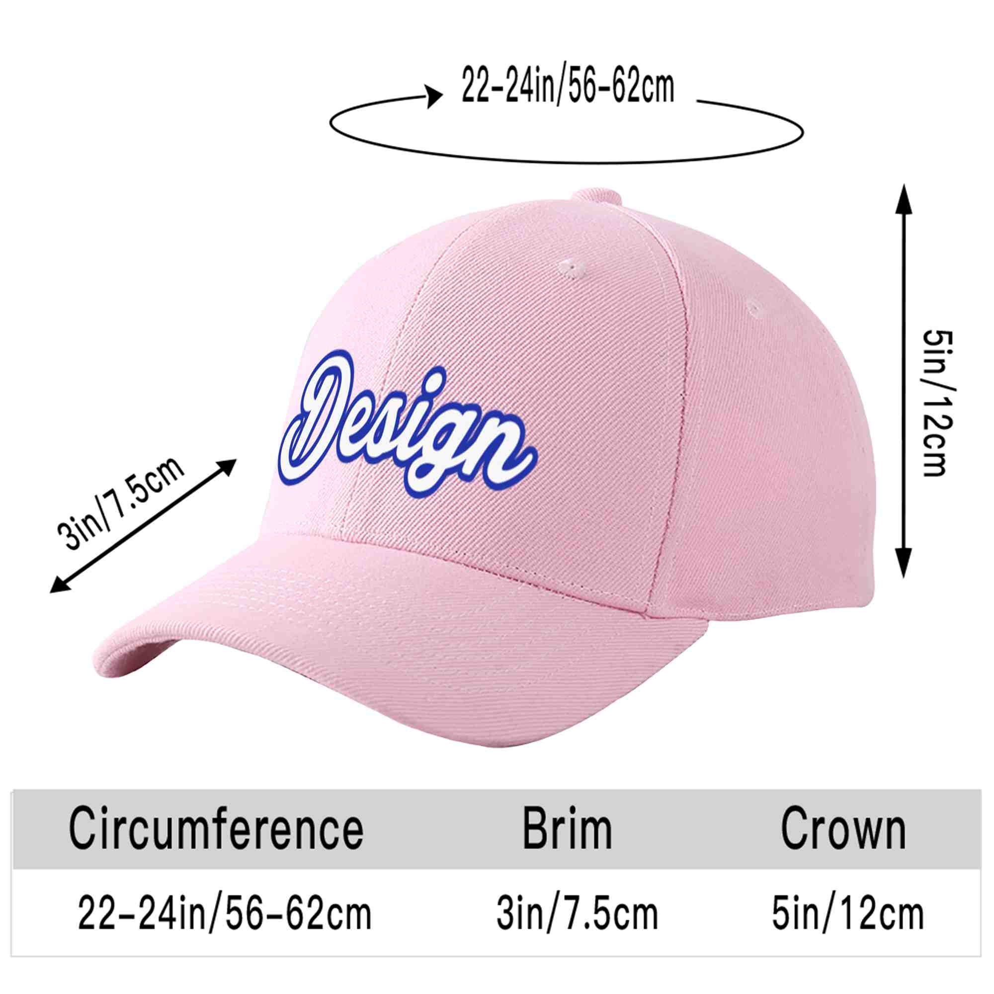 Custom Pink White-Royal Curved Eaves Sport Design Baseball Cap