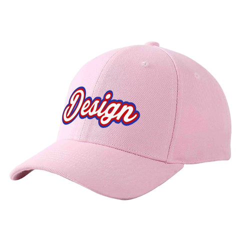 Custom Pink White-Red Curved Eaves Sport Design Baseball Cap