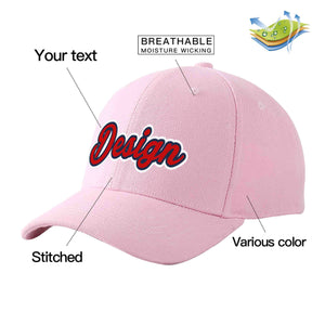 Custom Pink Red-Navy Curved Eaves Sport Design Baseball Cap