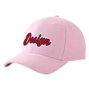 Custom Pink Red-Navy Curved Eaves Sport Design Baseball Cap