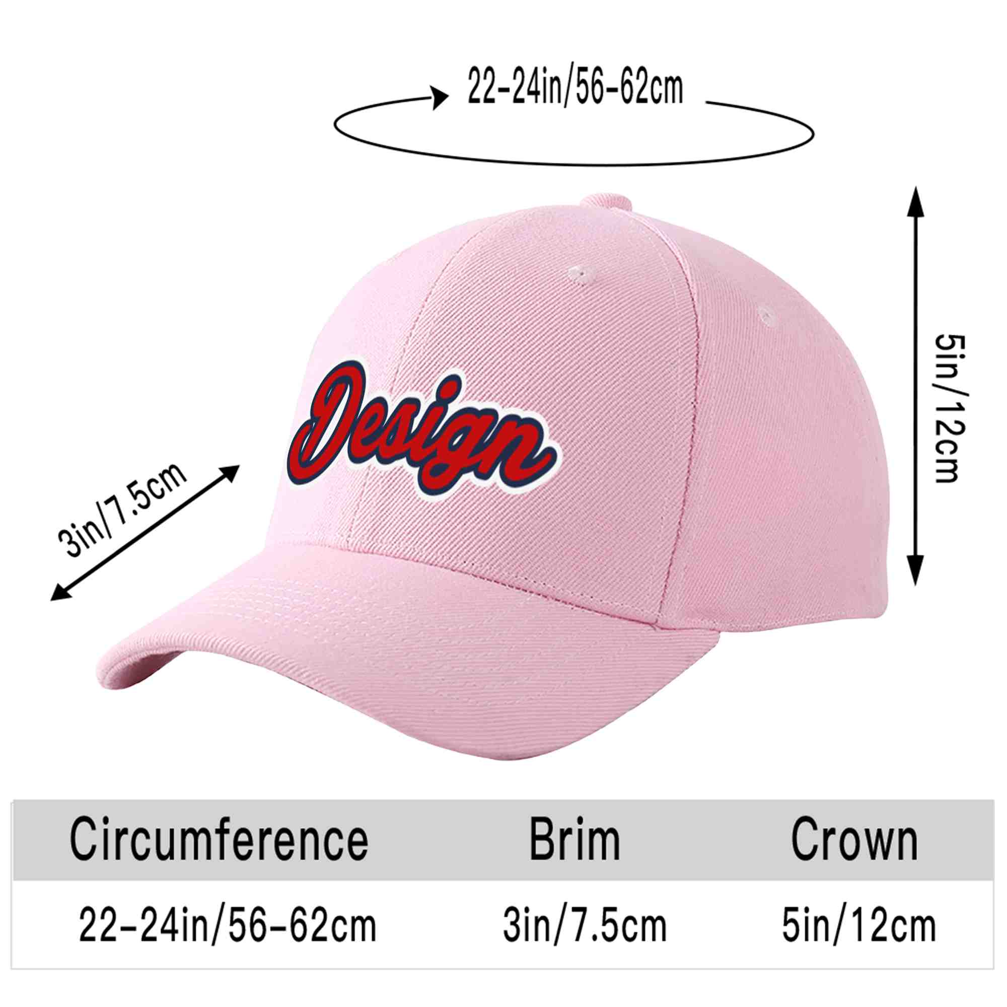 Custom Pink Red-Navy Curved Eaves Sport Design Baseball Cap