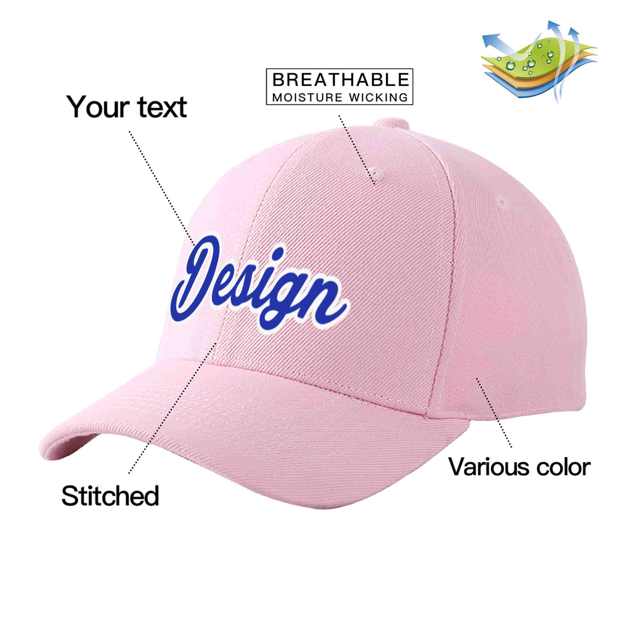 Custom Pink Royal-White Curved Eaves Sport Design Baseball Cap