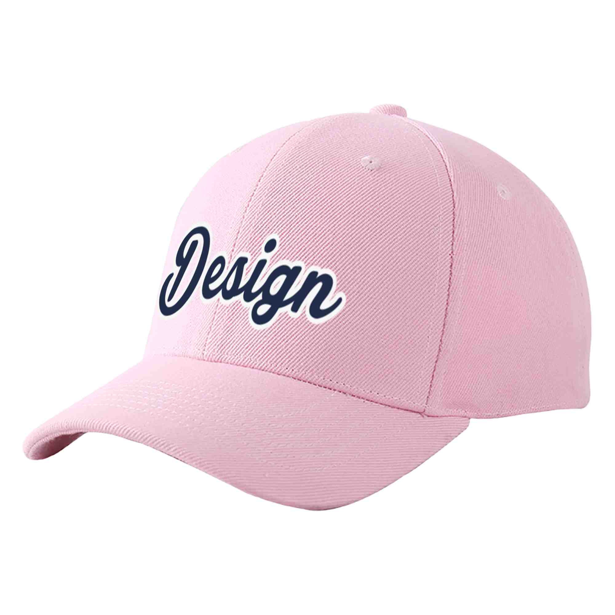 Custom Pink Navy-White Curved Eaves Sport Design Baseball Cap