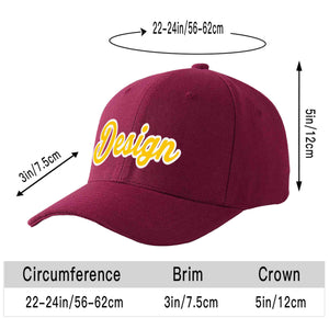 Custom Red Wine Gold-White Curved Eaves Sport Design Baseball Cap