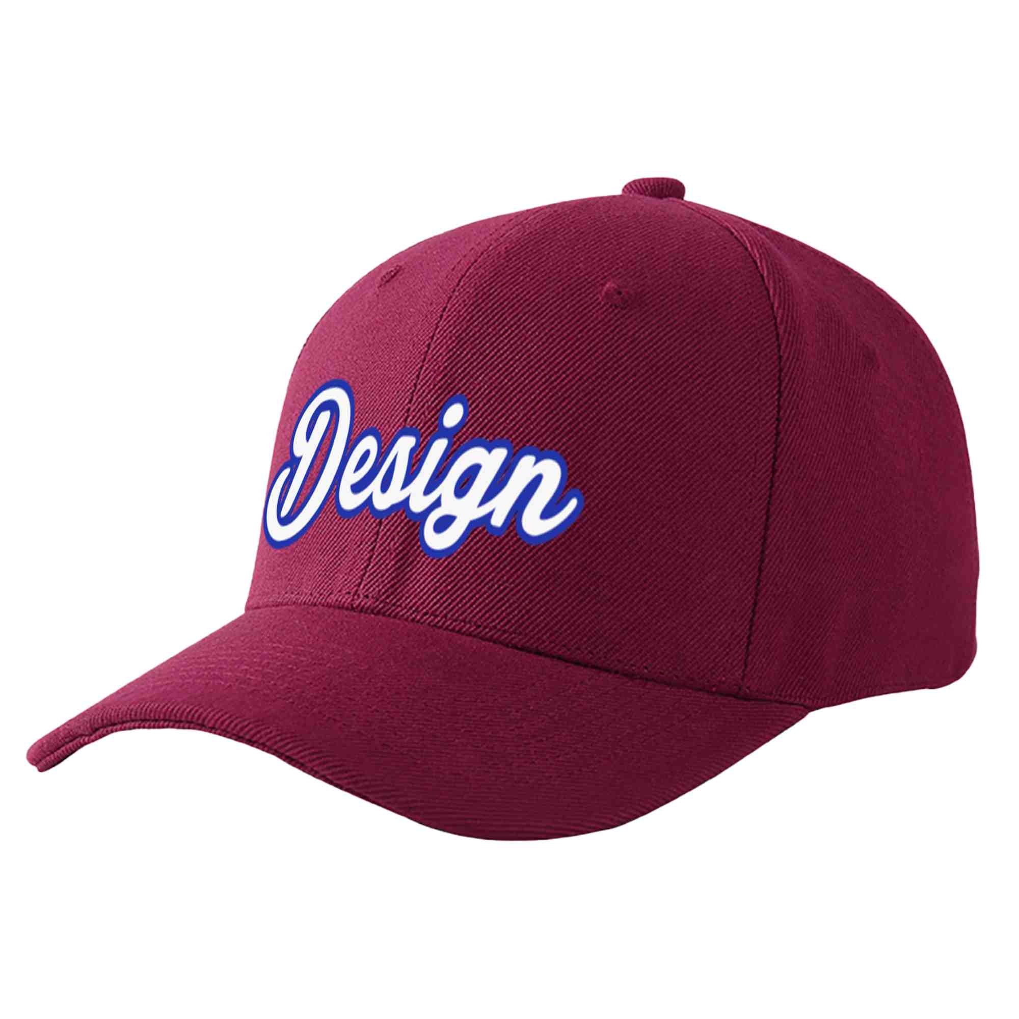 Casquette de baseball personnalisée, vin rouge, blanc-royal, courbée, design sportif