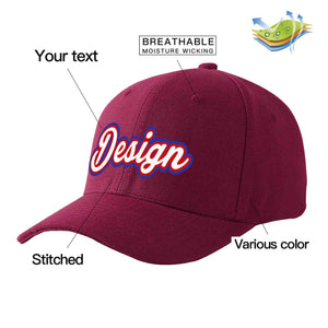 Custom Red Wine White-Red Curved Eaves Sport Design Baseball Cap