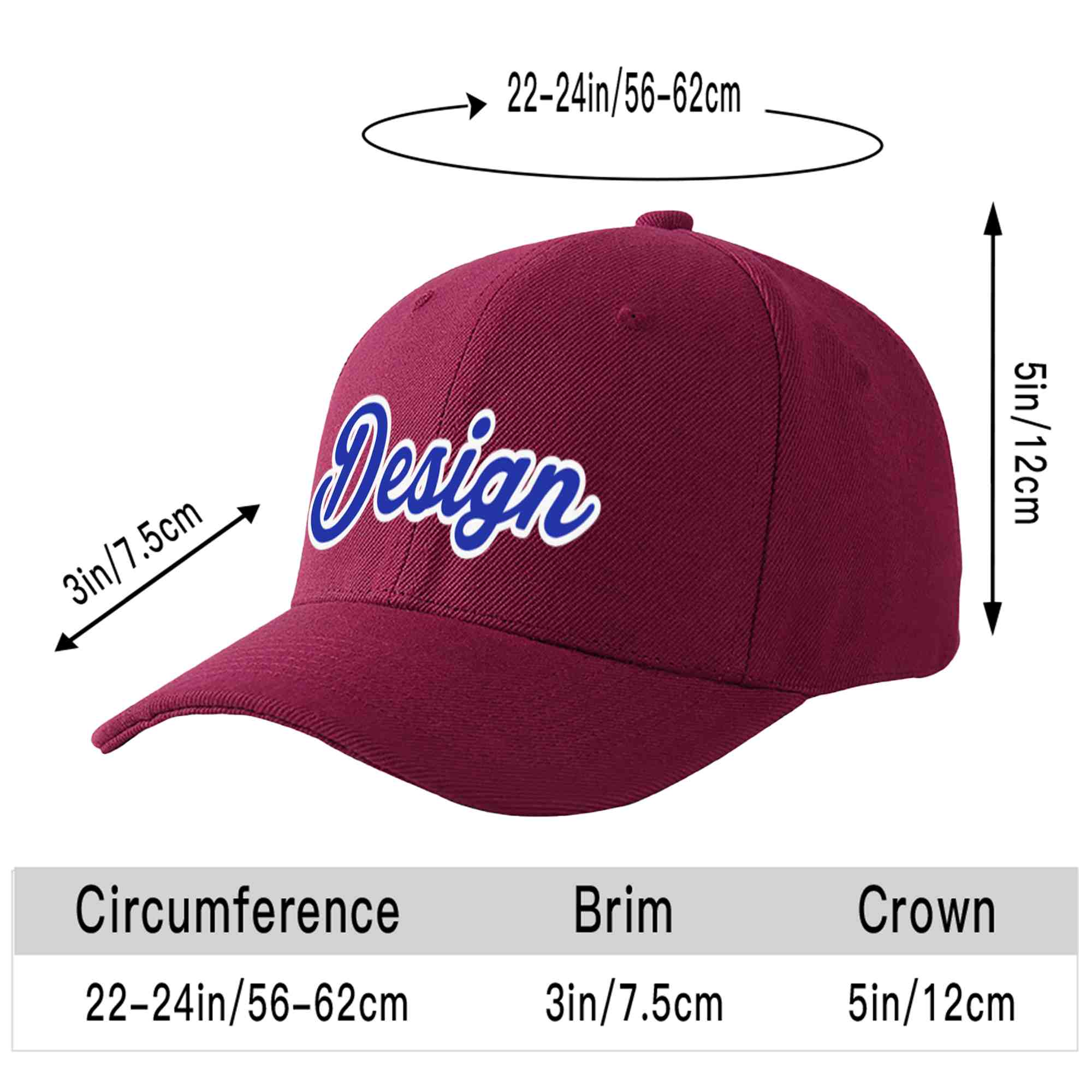 Custom Red Wine Royal-White Curved Eaves Sport Design Baseball Cap