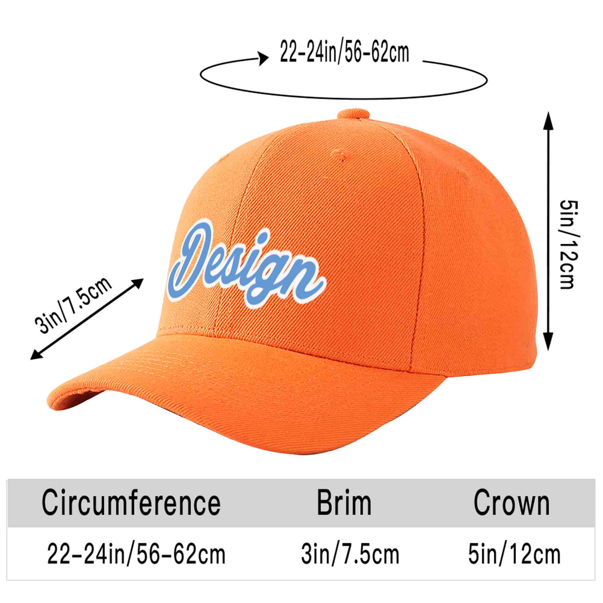 Custom Orange Light Blue-White Curved Eaves Sport Design Baseball Cap