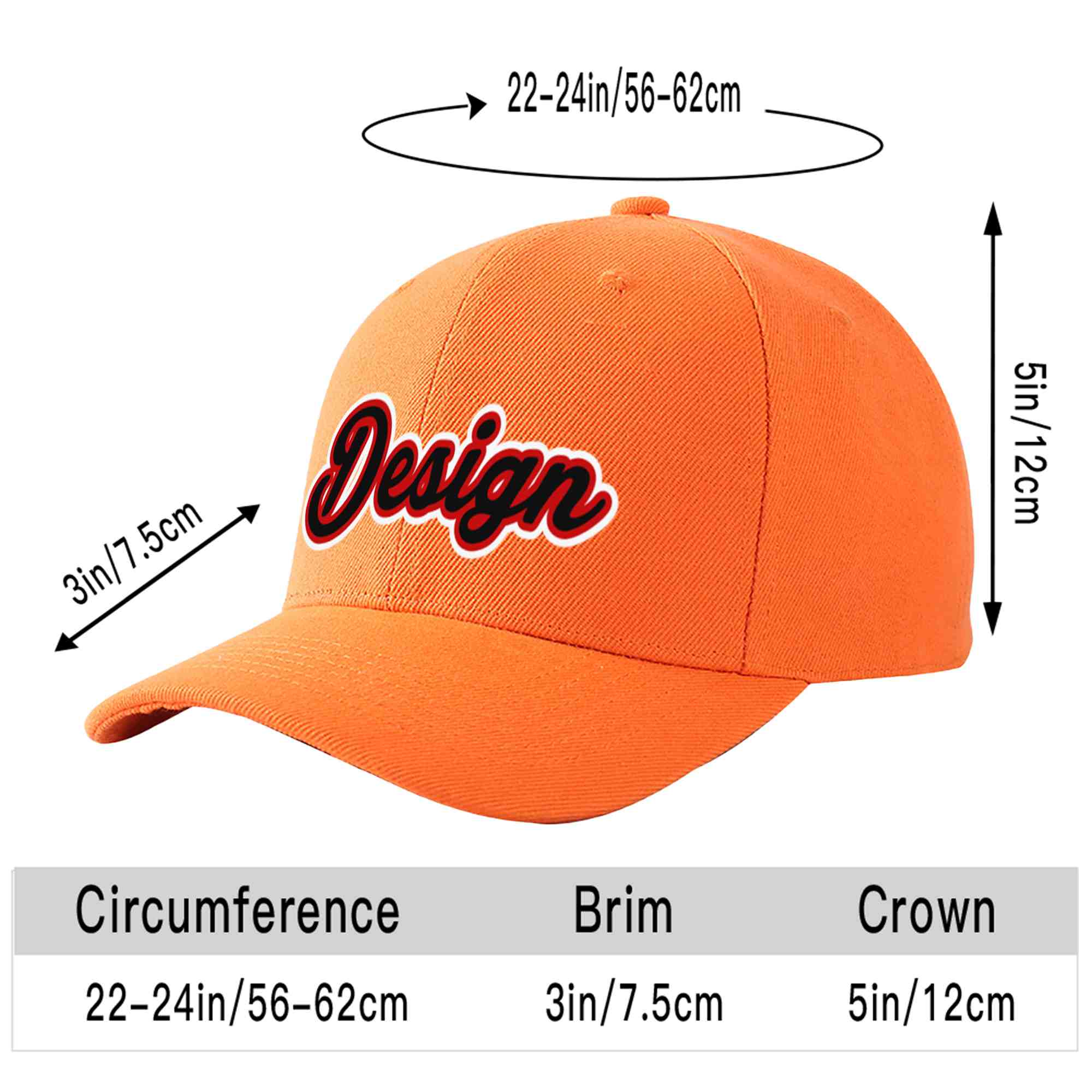 Casquette de baseball personnalisée orange noir-rouge incurvée Eaves Sport Design