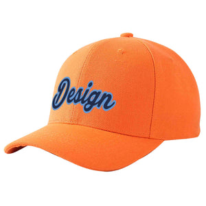 Custom Orange Navy-Light Blue Curved Eaves Sport Design Baseball Cap