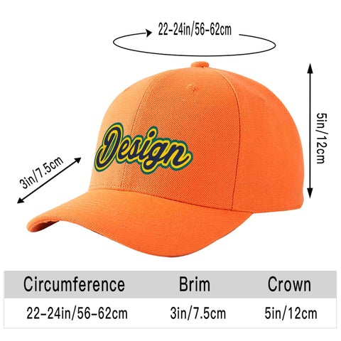 Custom Orange Navy-Gold Curved Eaves Sport Design Baseball Cap