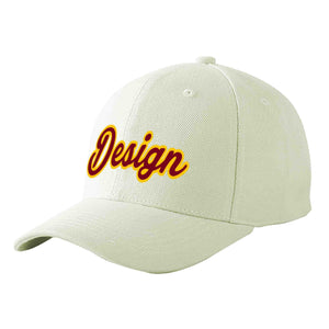 Custom Cream Crimson-Gold Curved Eaves Sport Design Baseball Cap