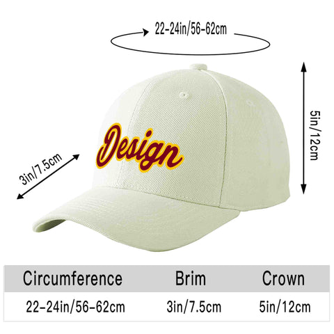 Custom Cream Crimson-Gold Curved Eaves Sport Design Baseball Cap