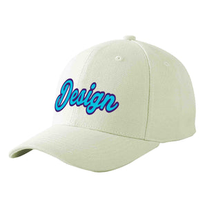 Custom Cream Light Blue-Purple Curved Eaves Sport Design Baseball Cap